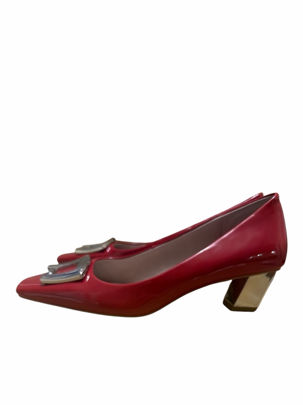Lilly Sisto For Gianni Bini Red Patent Pumps Womens 9M Silver Buckle NWOB